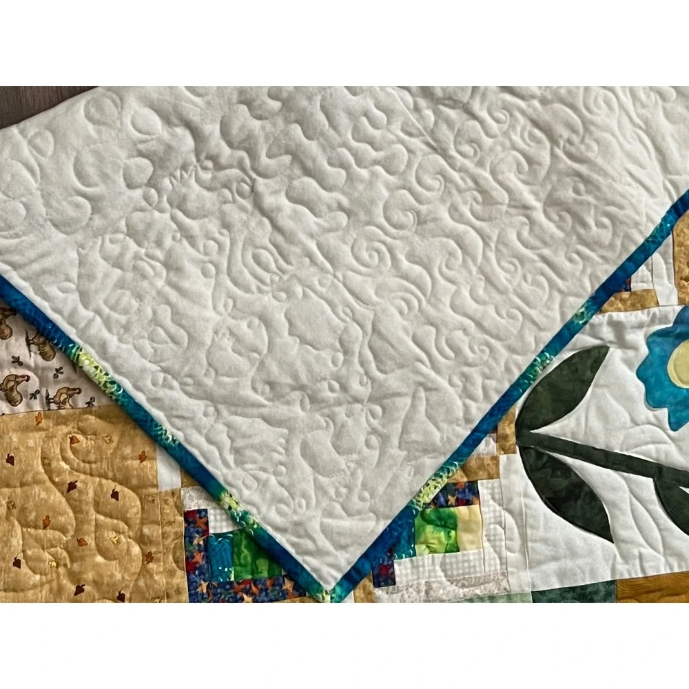 Handmade Folk Art Sampler Quilt Throw 61x50 Appliqué Cottage Country